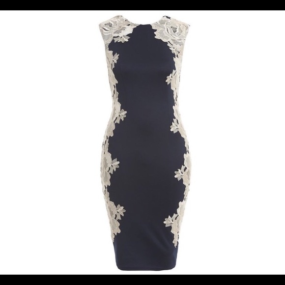 Beautiful Navy Midi Dress with Lace Detail