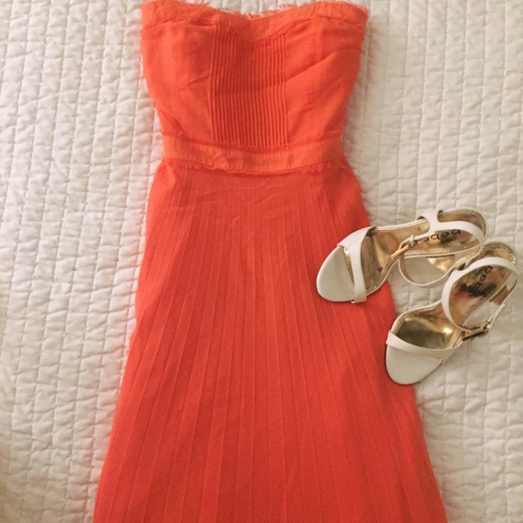 J.Crew Coral Pleated Strapless Dress