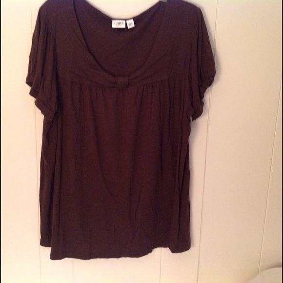 Brown short sleeve blouse.