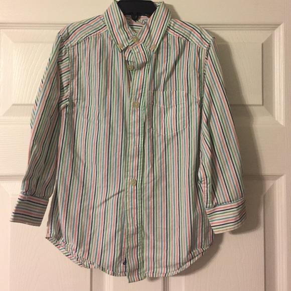Boys multi colored button down collard shirt.