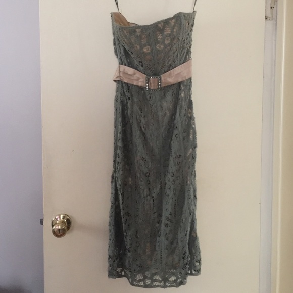 Betsey Johnson dress in sage w/ nude underlay