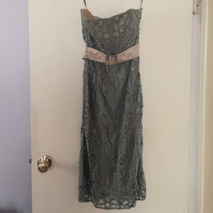 Betsey Johnson dress in sage w/ nude underlay