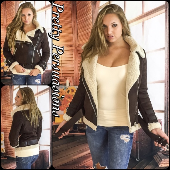 LAST 1 ❗️Faux Suede Leather Shearling Moto Jacket - Picture 2 of 4