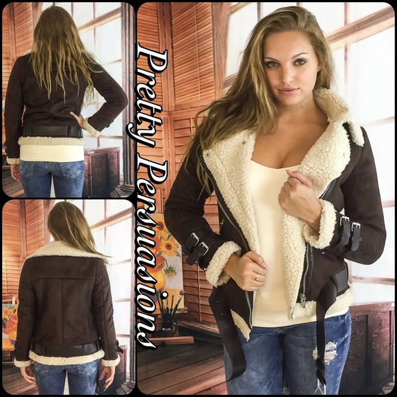 LAST 1 ❗️Faux Suede Leather Shearling Moto Jacket - Picture 4 of 4