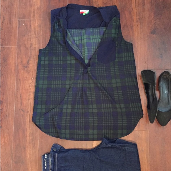 Plaid Blouse - green & navy