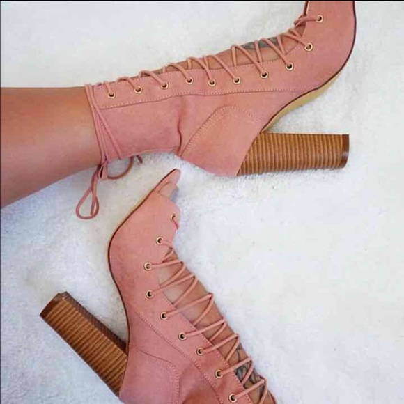 Dusty Pink corset lace up ankle heels - Picture 2 of 4