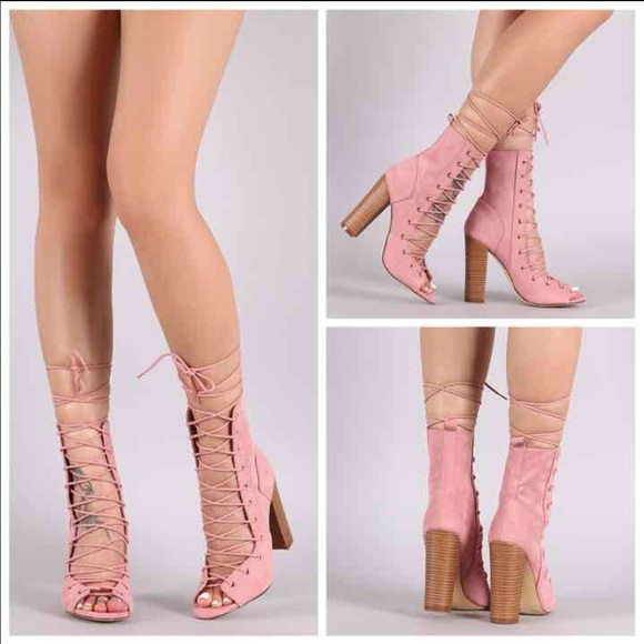 Dusty Pink corset lace up ankle heels - Picture 4 of 4