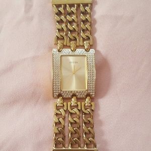 Guess water resistant gold chain link watch