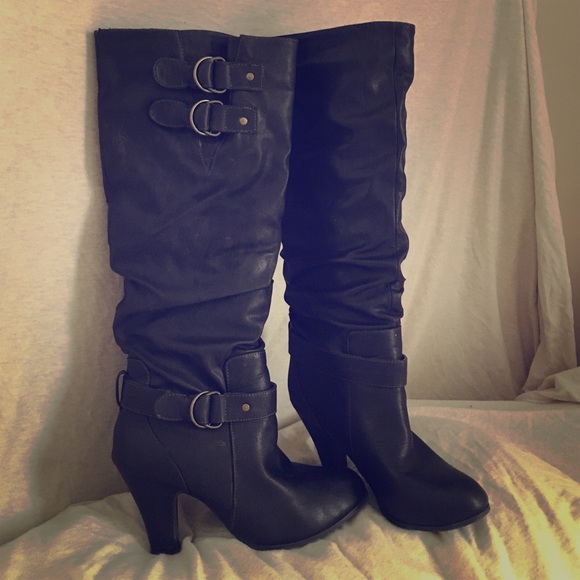 Tall dark brown heel boots