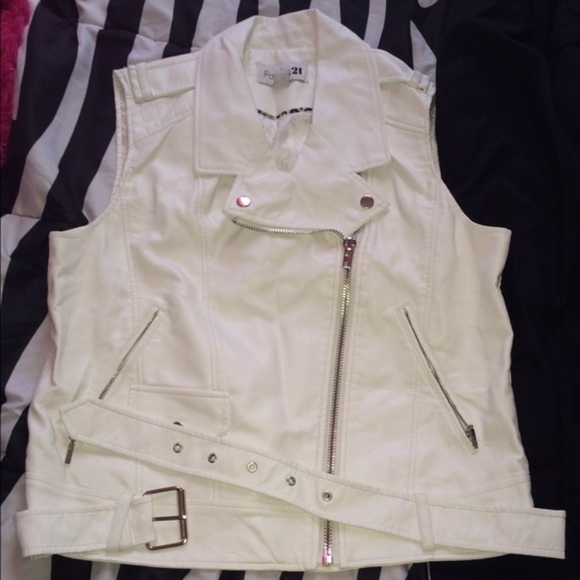 Forever 21 white biker vest size large