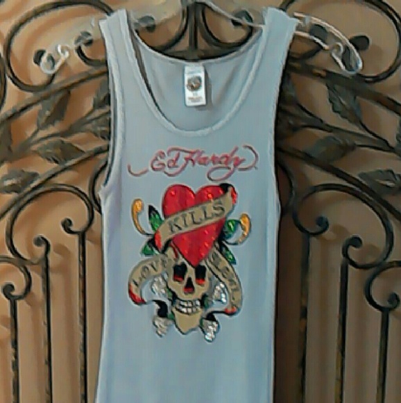 Ed Hardy sequined tank, "love kills slowly"