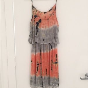 Tie dye orange and blue summer dress