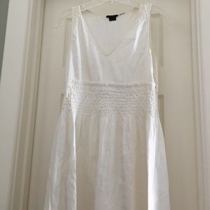 White linen Theory dress.. Knee or right above