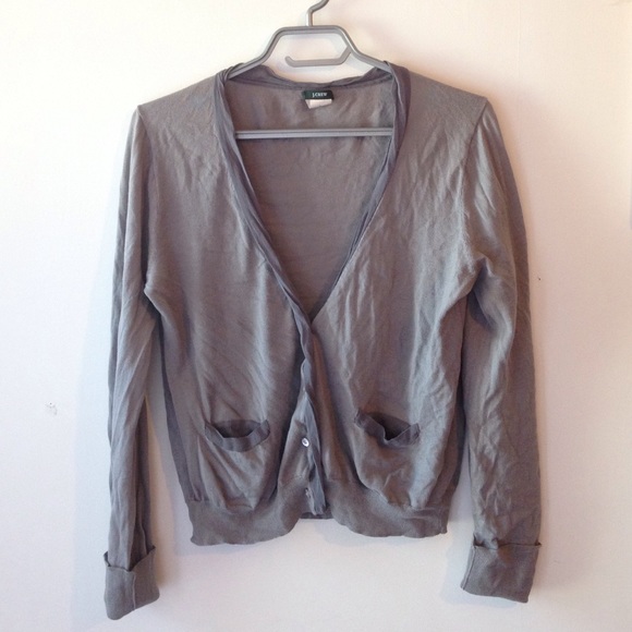 Cardigan: grey cotton button up sweater w/ pockets