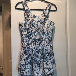 Blue/black/white speckled cut out romper