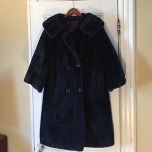 Vintage sapphire blue faux fur evening coat