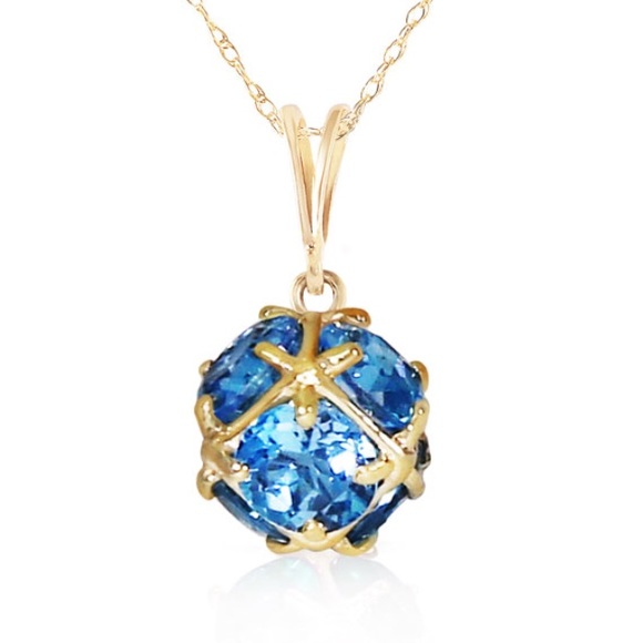 14K Solid Gold Necklace with Natural Blue Topaz - Picture 2 of 2