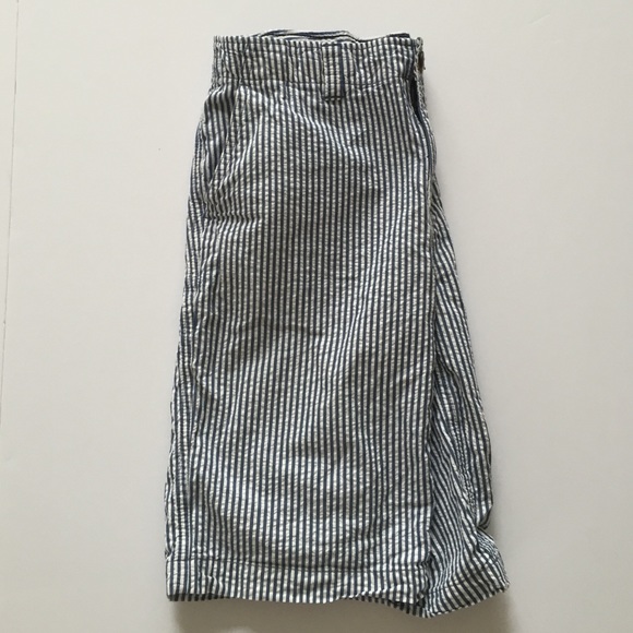 Boys blue and white seersucker shorts.