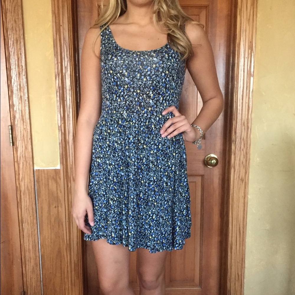 American Eagle Blue Flowered Skater Dress