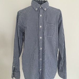 Boys navy and white gingham button down.