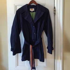Talbots Women's Hip Length Belted Navy Trench Coat