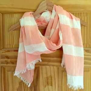 Loft coral and white stripe scarf.