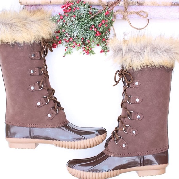 Fur Lace Up Duck Boots - Picture 2 of 4