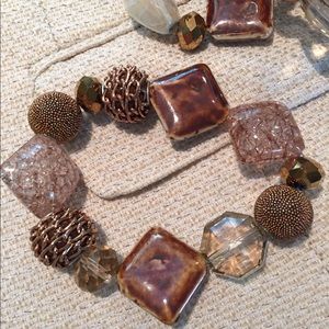 Stretch Beaded  Bracelet - Gold and Bronze