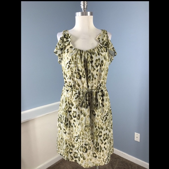 Loft Green Animal Print Blouson Dress