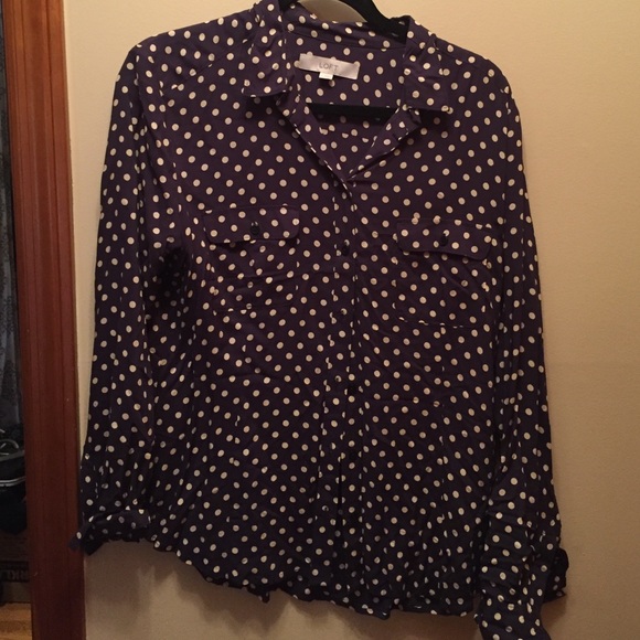 Loft Navy Blouse with cream dots