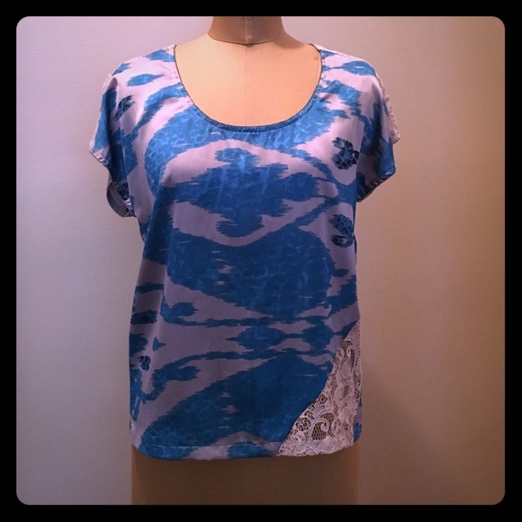 Ikat Print Lace Embellished Top