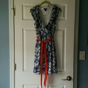 Blue dress with red sash