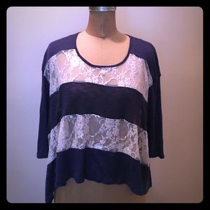 Navy & Lace Stripe Crop Top