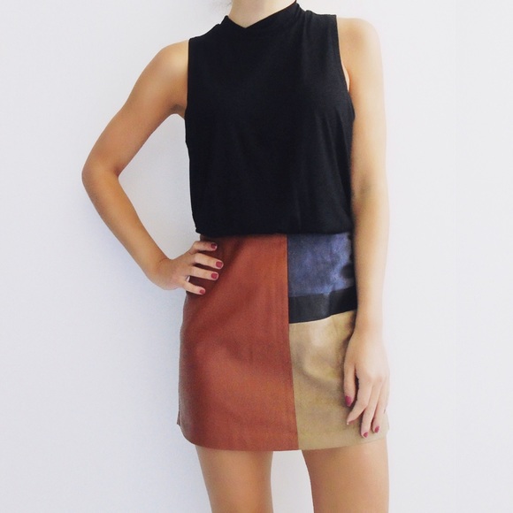 ❗️1 LEFT ❗️Vicky Leather & Suede Colorblock Skirt - Picture 2 of 4