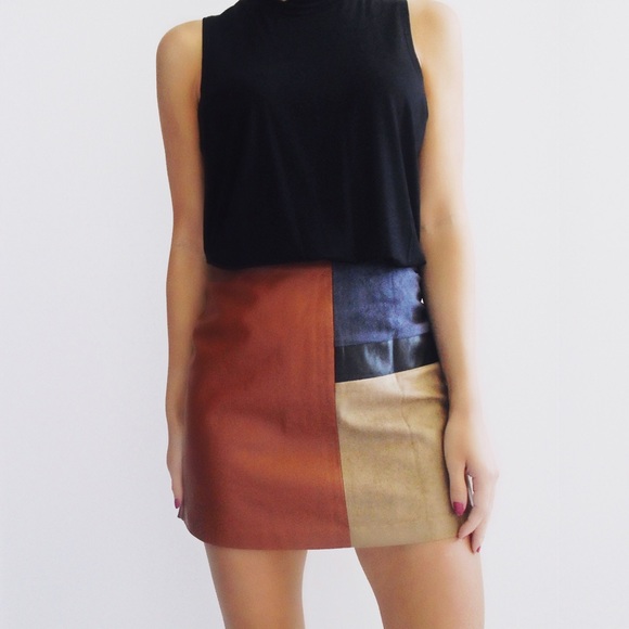 ❗️1 LEFT ❗️Vicky Leather & Suede Colorblock Skirt - Picture 3 of 4