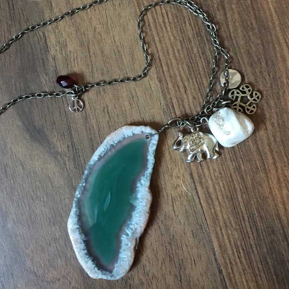 Long necklace with rock pendant