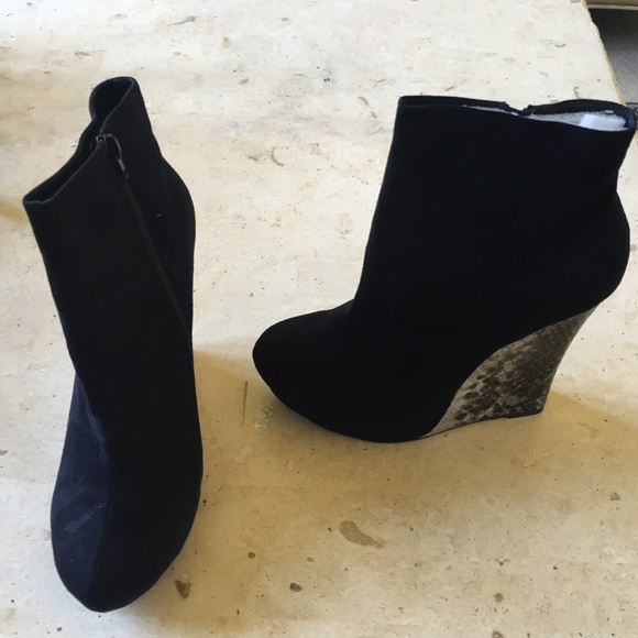 Black Suede and Snake Skin Ankle Boots