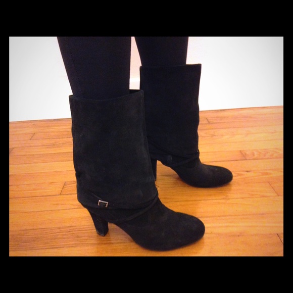Black Mid Calf Heeled Boots