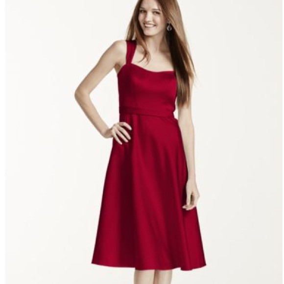 David’s Bridal Red Satin Bridesmaids/Formal Dress