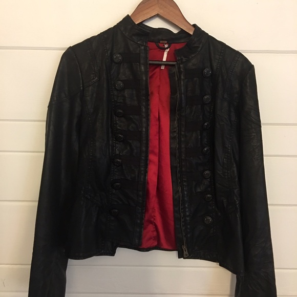 Free people military Moto faux leather jacket