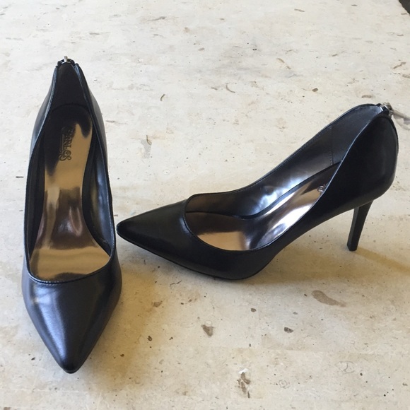 Black Leather Heels with Zipper Back