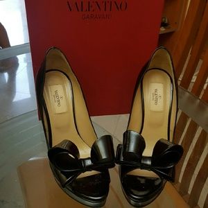 Valentino Patent Leather Peep Toe Pumps