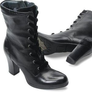 Born Fleming Black Leather Ankle Boot Velvet Laces