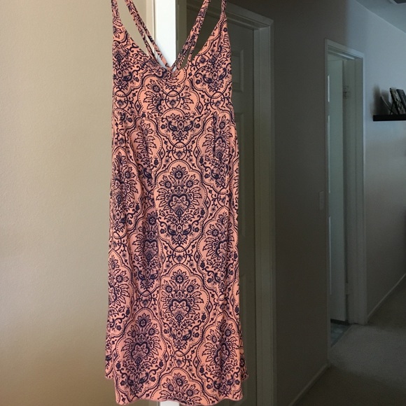 Coral and blue paisley print dress