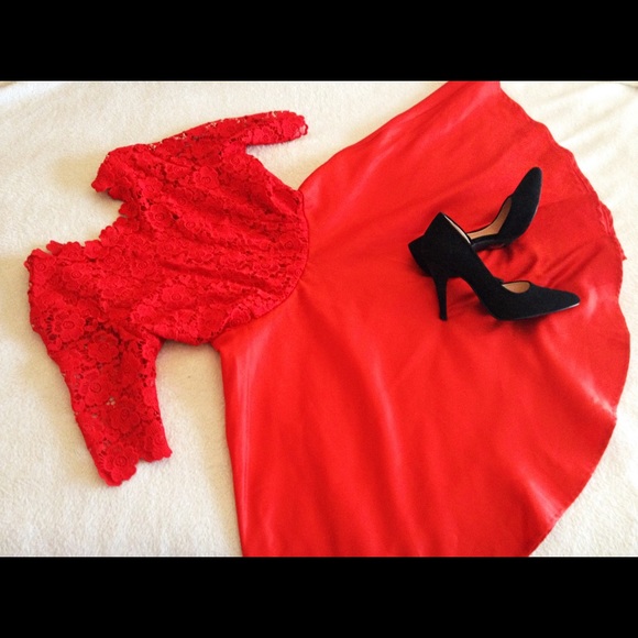 Red lace skater skirt dress