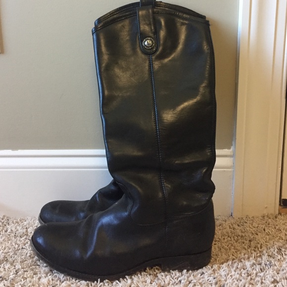 FRYE Melissa Button Long black leather tall boot