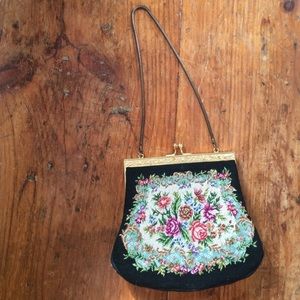Vintage floral embroidered clutch