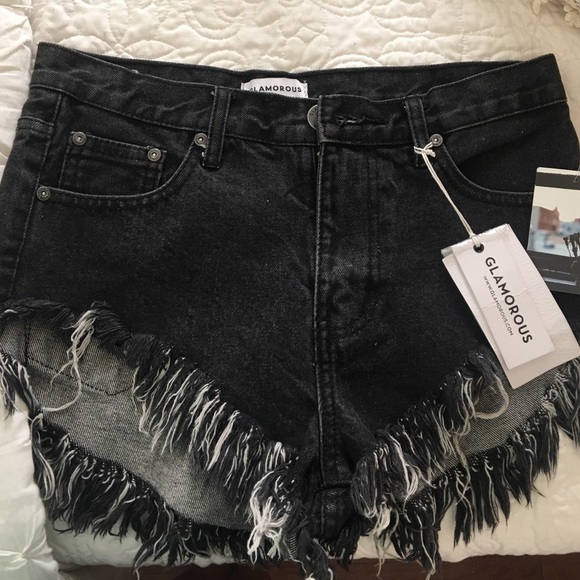 Black denim shorts