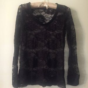 bozzolo black lace long-sleeve top