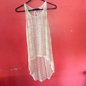 White pearl Lace top, long back